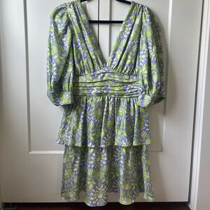 Cynthia Rowley Frieda Printed Puff-Sleeve Tiered Mini Dress